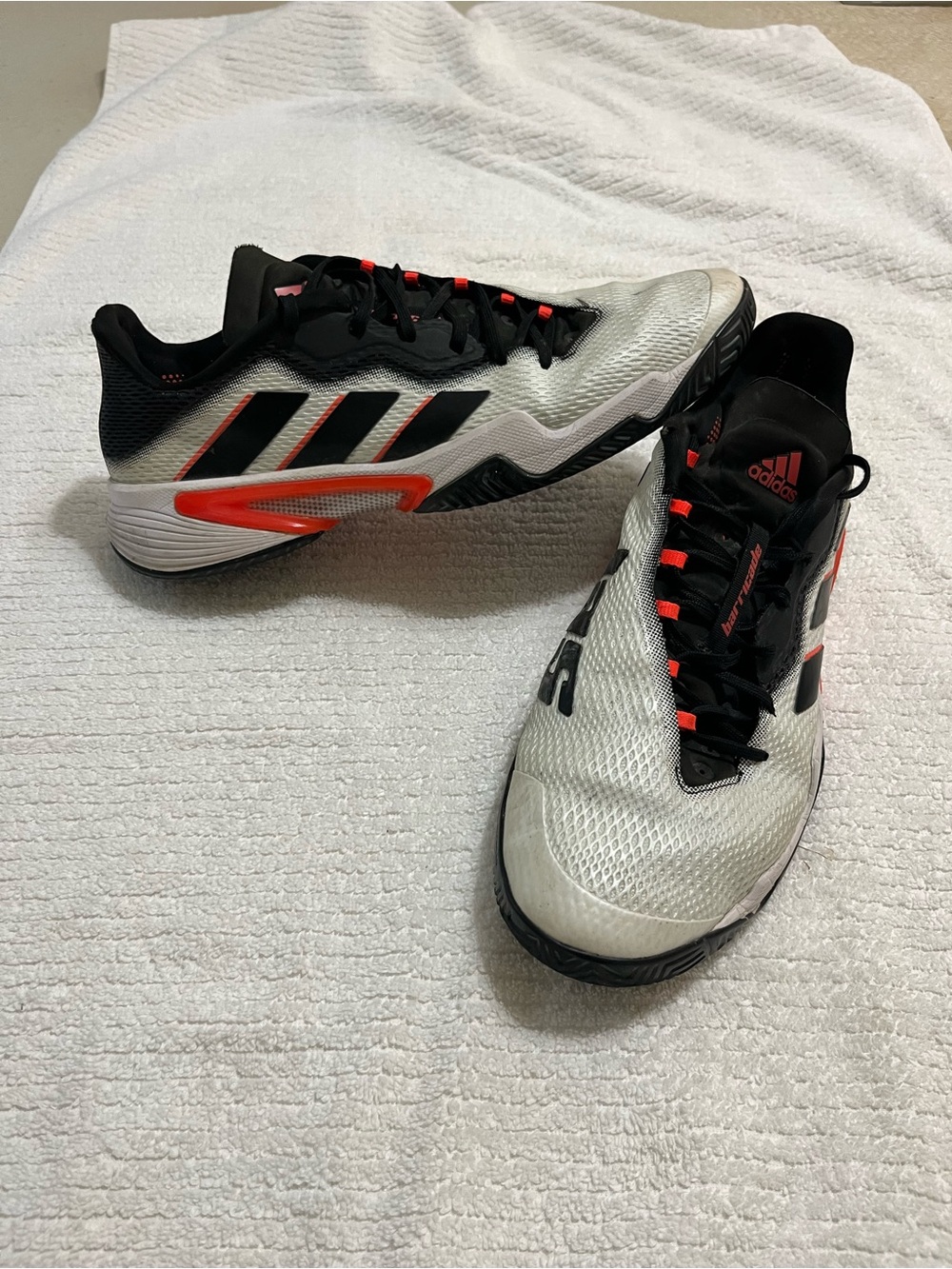 Adidas Barricade Men's White, Black & Orange Tennis/ Pickleball Sneakers